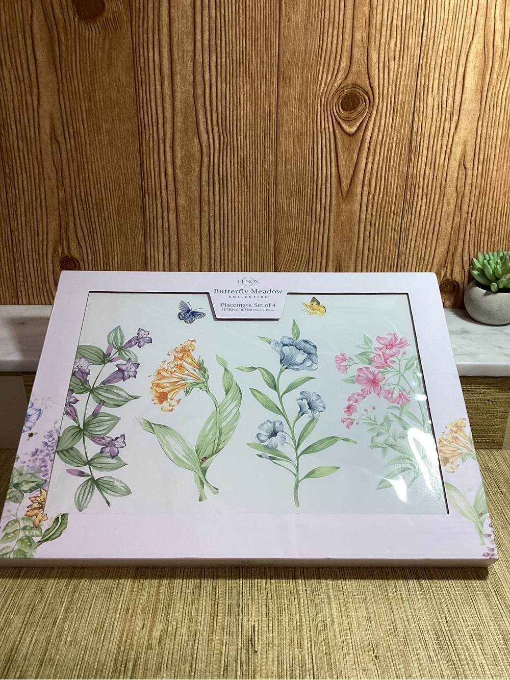 New Lenox Butterfly Meadow Floral Placemat Set - Pastel Pink & Multicolor